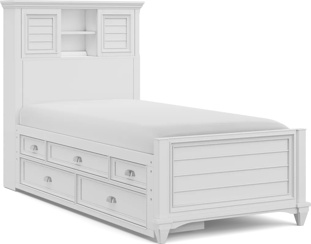 Kids Hilton Head White Twin Bookcase Bed with Storage Side Rail