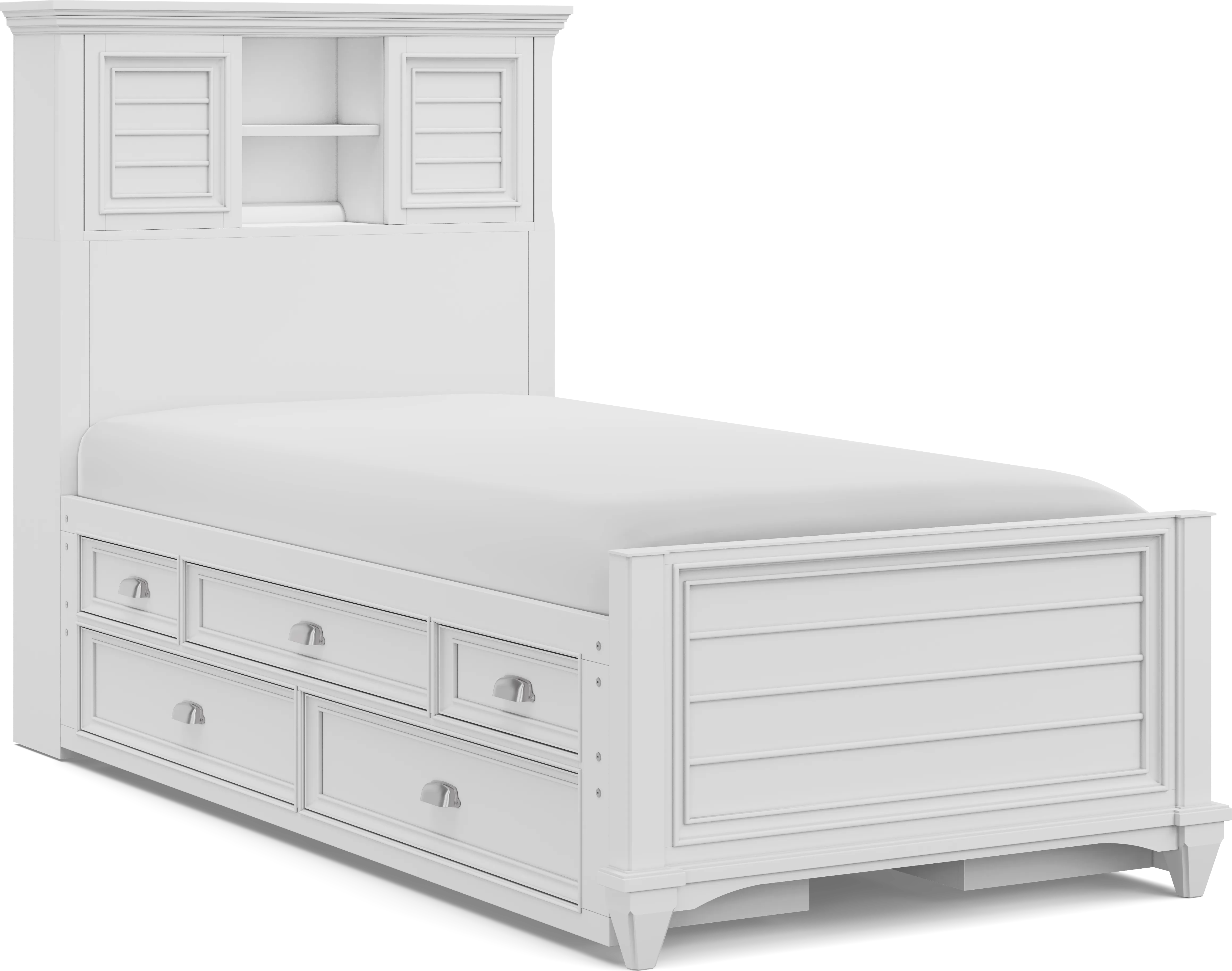 Kids Hilton Head White Twin Bookcase Bed with Storage Side Rails - Thumbnail - Image 1