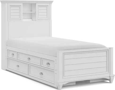 Kids Hilton Head White Twin Bookcase Bed with Storage Side Rails