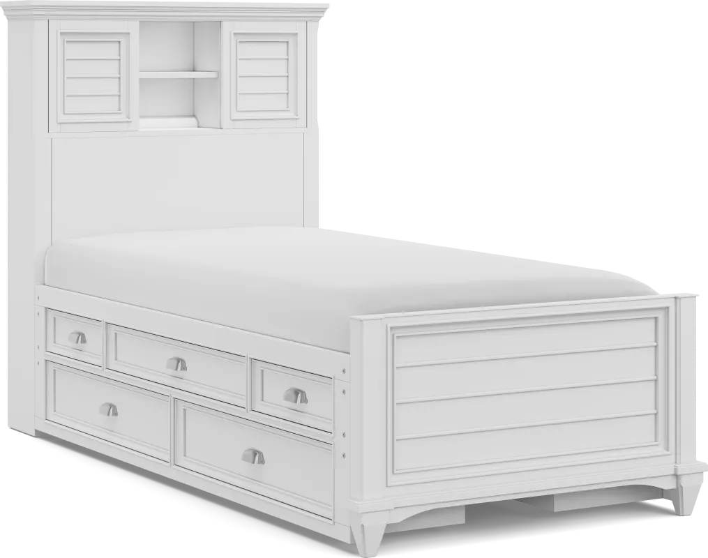 Kids Hilton Head White Twin Bookcase Bed with Storage Side Rails