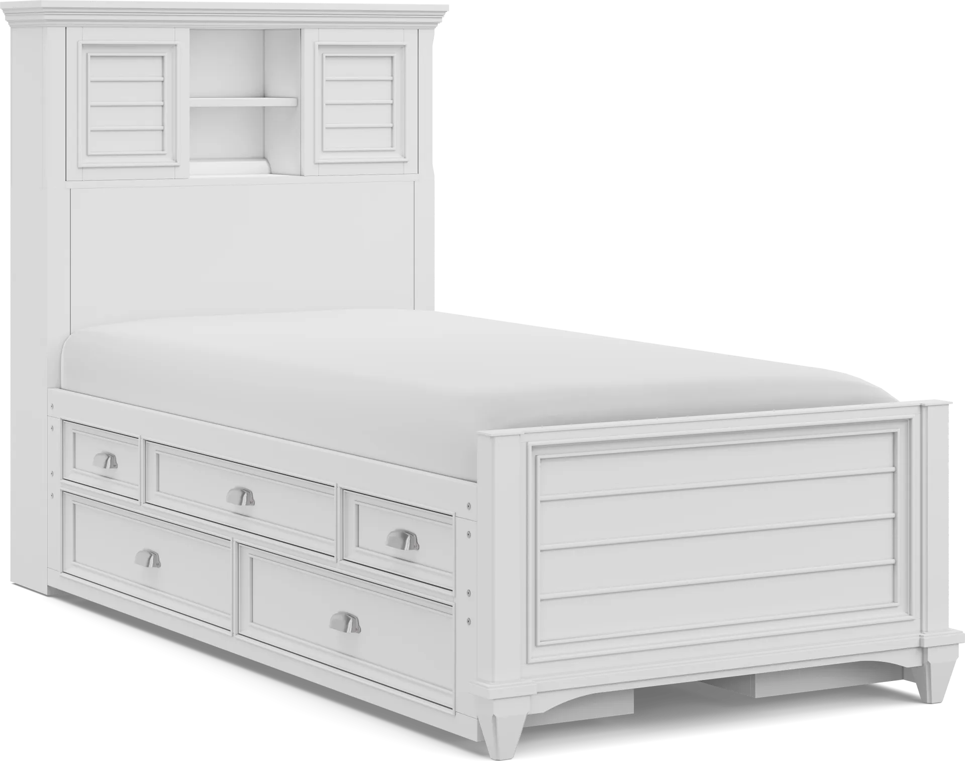 Kids Hilton Head White Twin Bookcase Bed with Storage Side Rails - Image 1