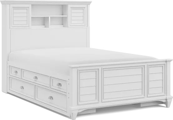 Kids Hilton Head White Full Bookcase Bed with Storage Side Rails