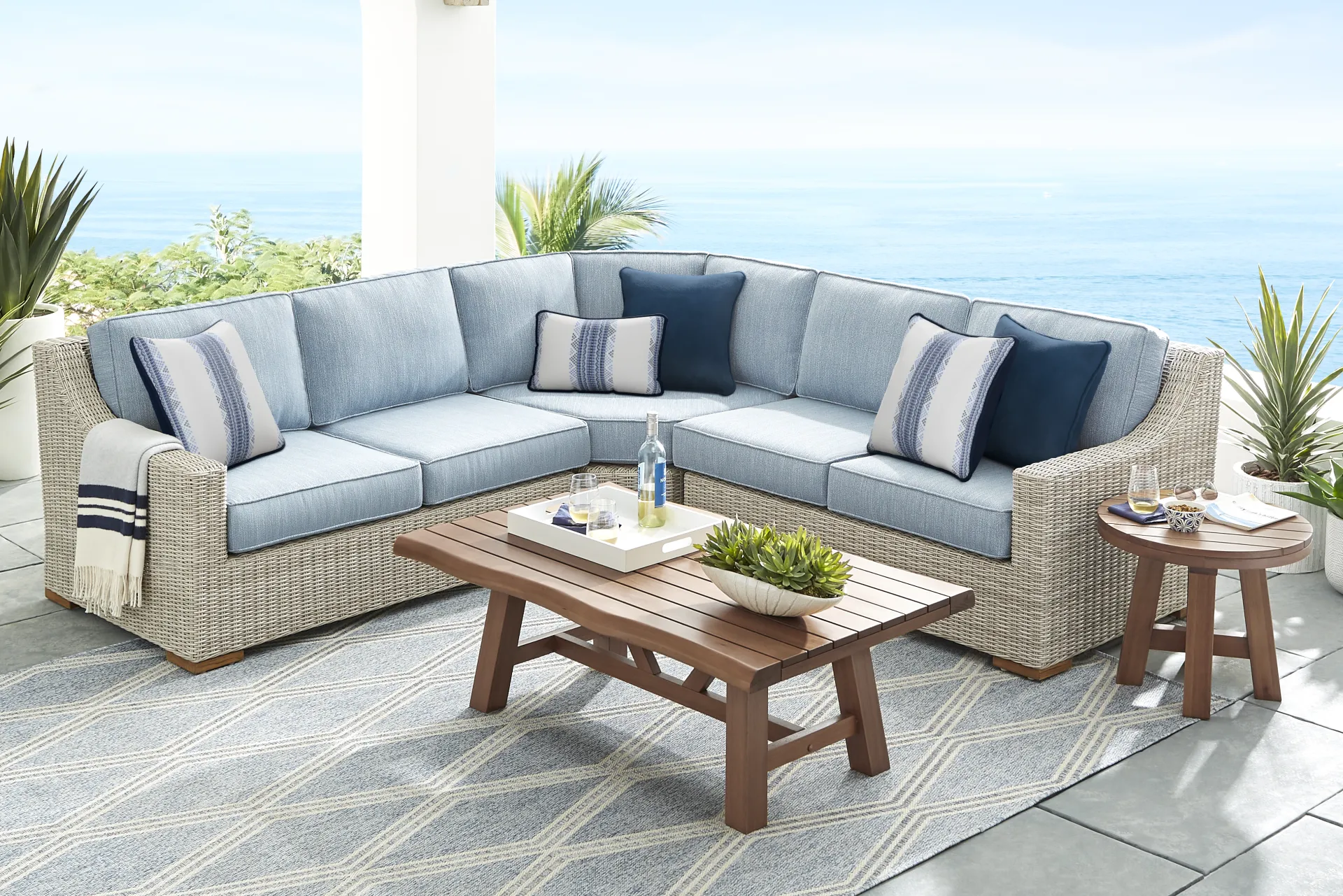 Patmos Gray 3 Pc Outdoor Sectional with Steel Cushions - Image 1