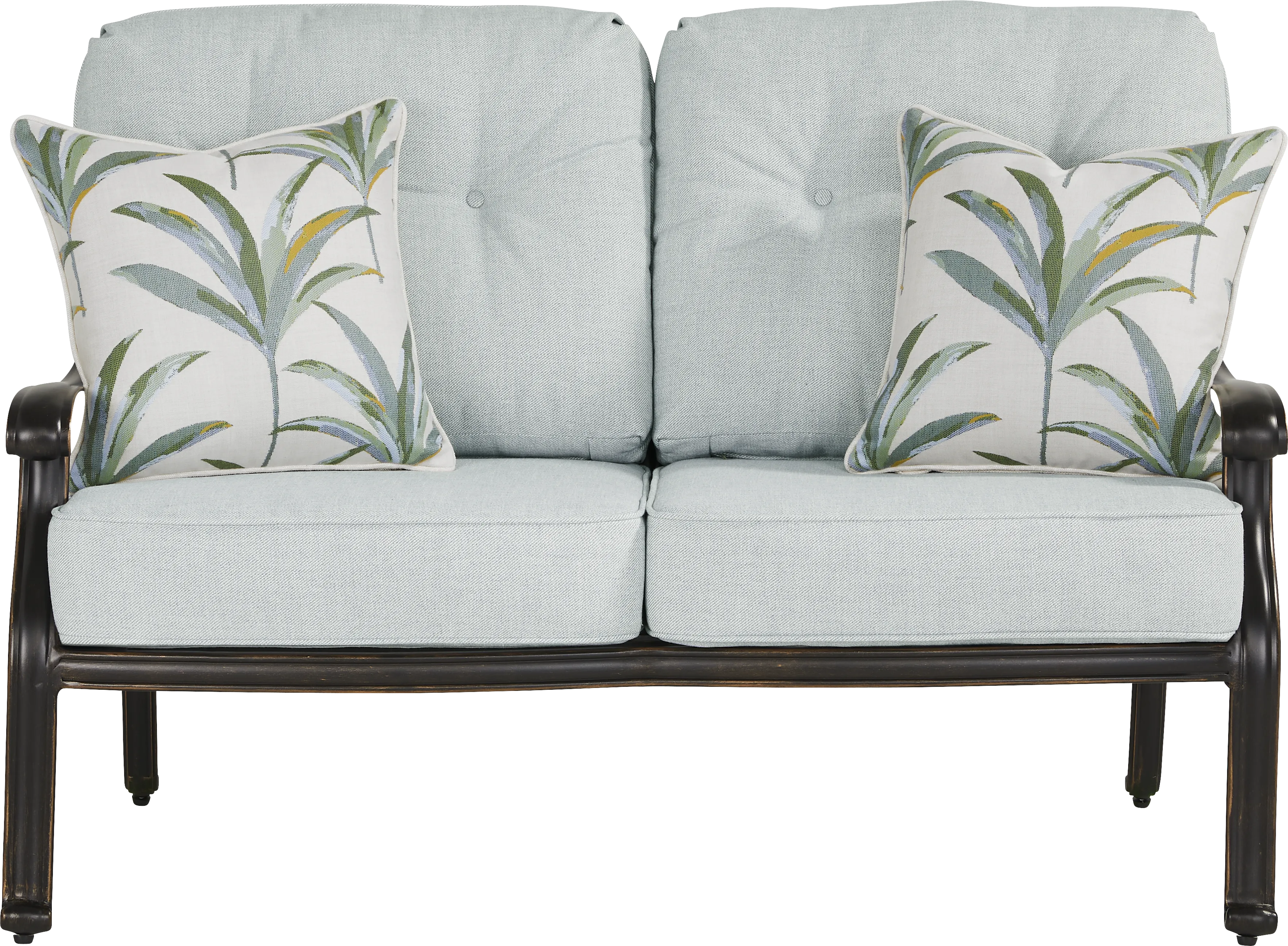 Carina Bronze Outdoor Loveseat with Sky Cushions - Thumbnail - Image 1