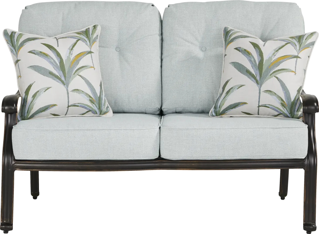 Carina Bronze Outdoor Loveseat with Sky Cushions
