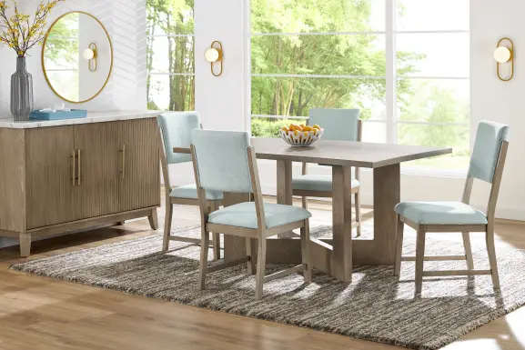 Rosolli Gray 5 Pc Rectangular Dining Room with Blue Upholstered Chairs