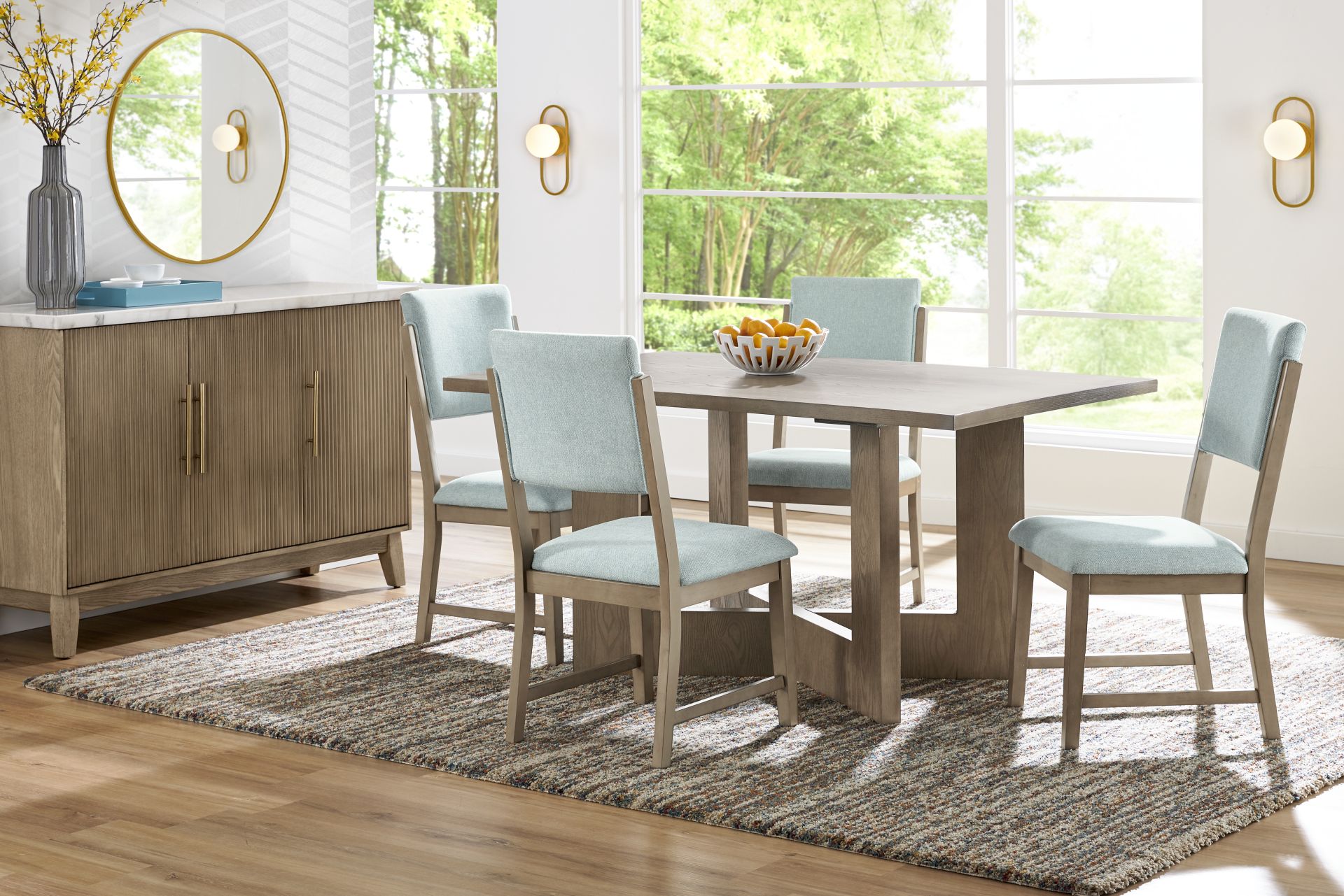 Rosolli Gray 5 Pc Rectangular Dining Room with Blue Upholstered Chairs - Image 1