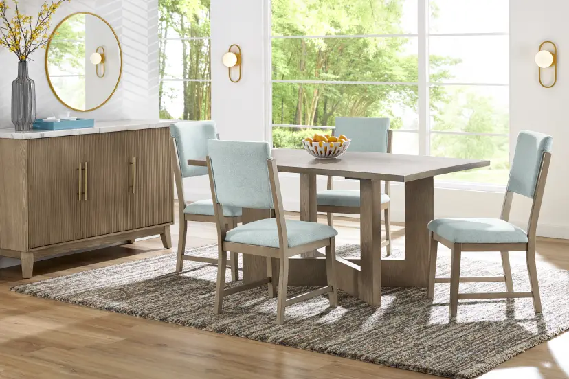 Rosolli Gray 5 Pc Rectangular Dining Room with Blue Upholstered Chairs