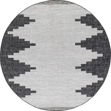 Yenna Black 7'10 Round Indoor/Outdoor Rug