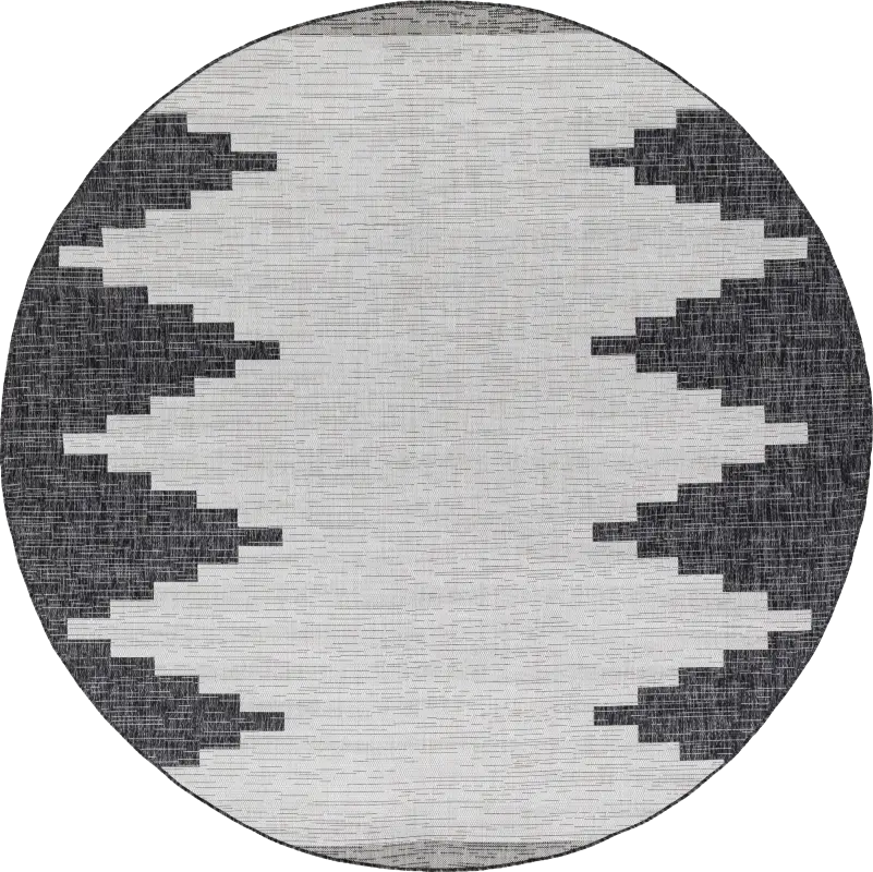 Yenna Black 7'10 Round Indoor/Outdoor Rug