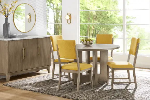 Rosolli Gray 5 Pc Round Dining Room with Maize Upholstered Chairs