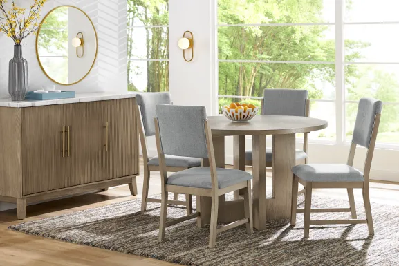 Rosolli Gray 5 Pc Round Dining Room with Gray Upholstered Chairs