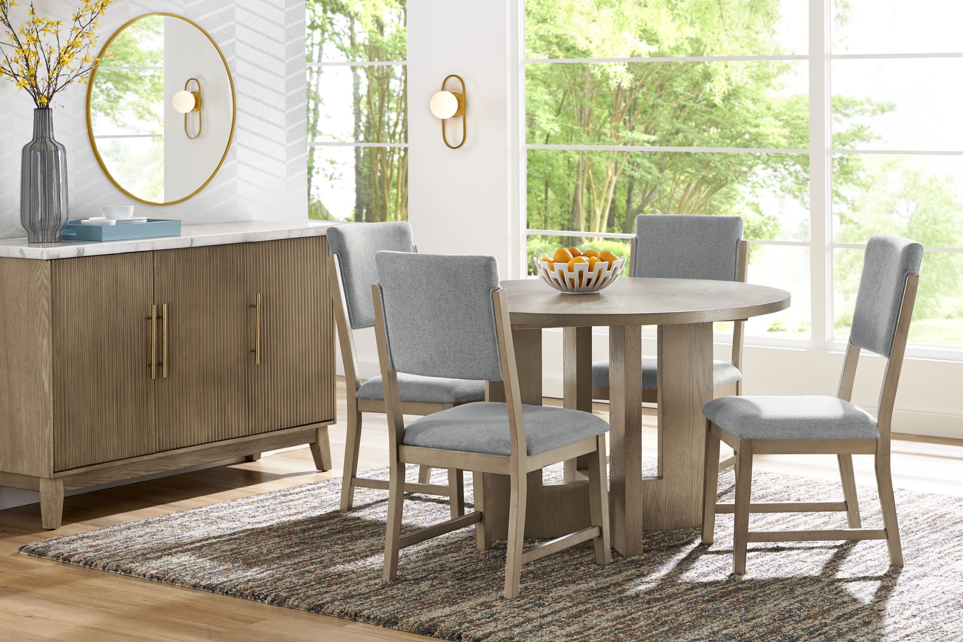 Rosolli Gray 5 Pc Round Dining Room with Gray Upholstered Chairs - Image 1