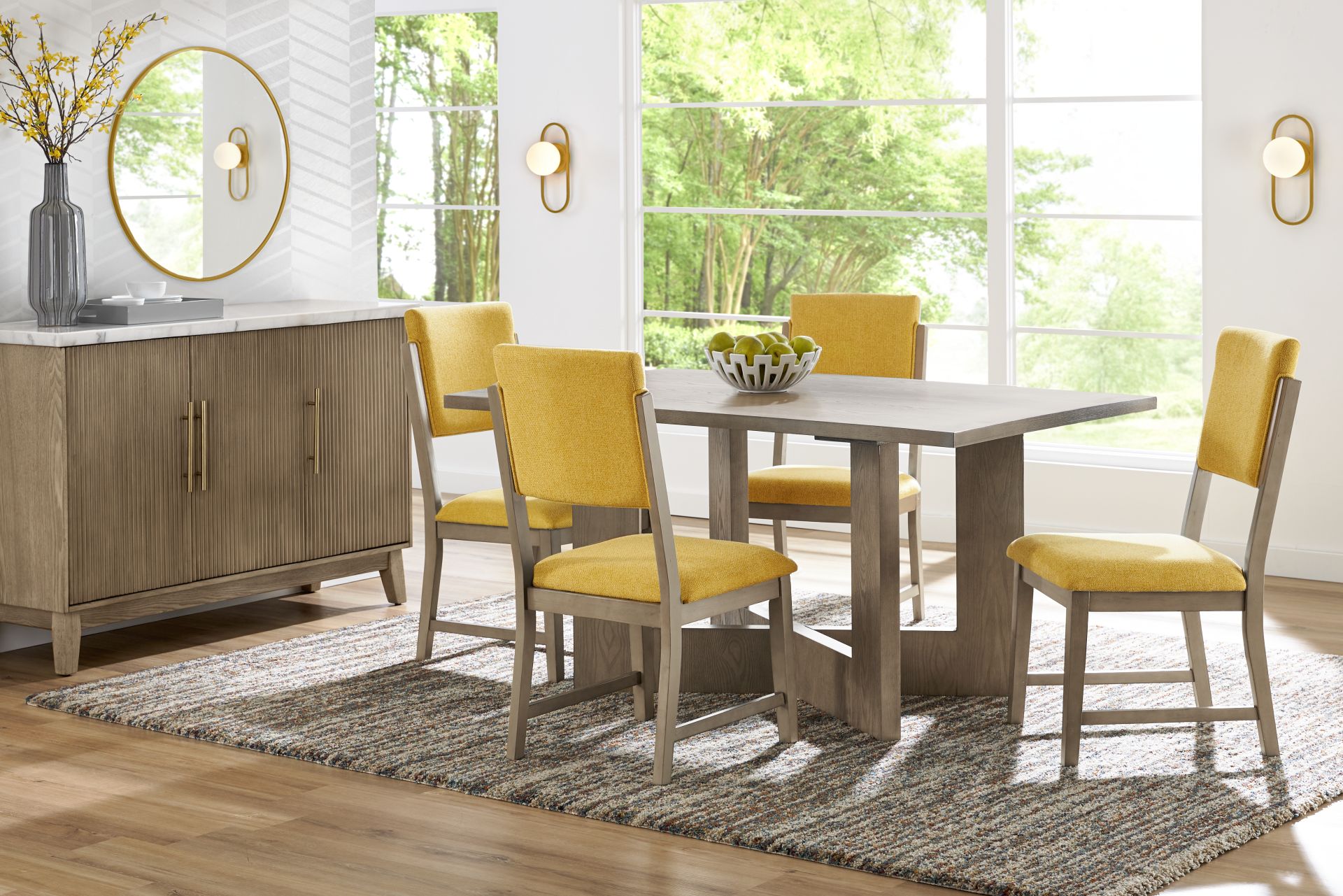 Rosolli Gray 5 Pc Rectangular Dining Room with Maize Upholstered Chairs - Image 1