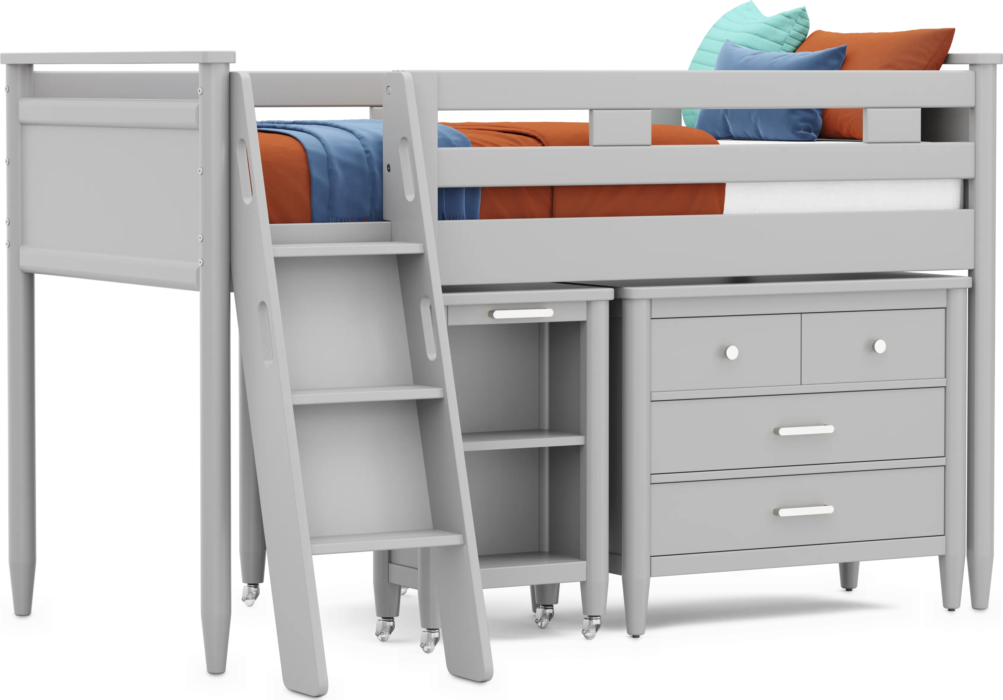 Kids Modern Colors Light Gray Twin Loft with Loft Chest and Desk - Thumbnail - Image 1