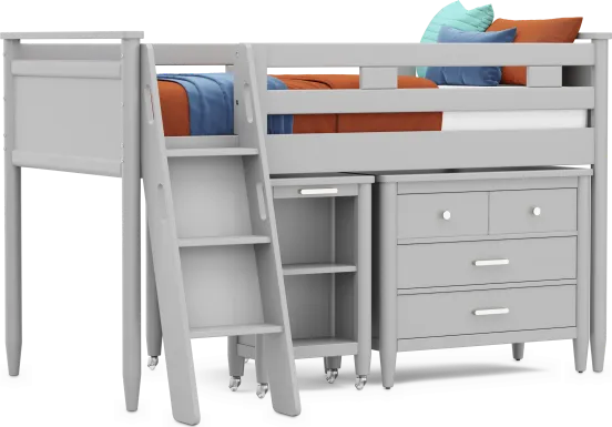 Kids Modern Colors Light Gray Twin Loft with Loft Chest and Desk