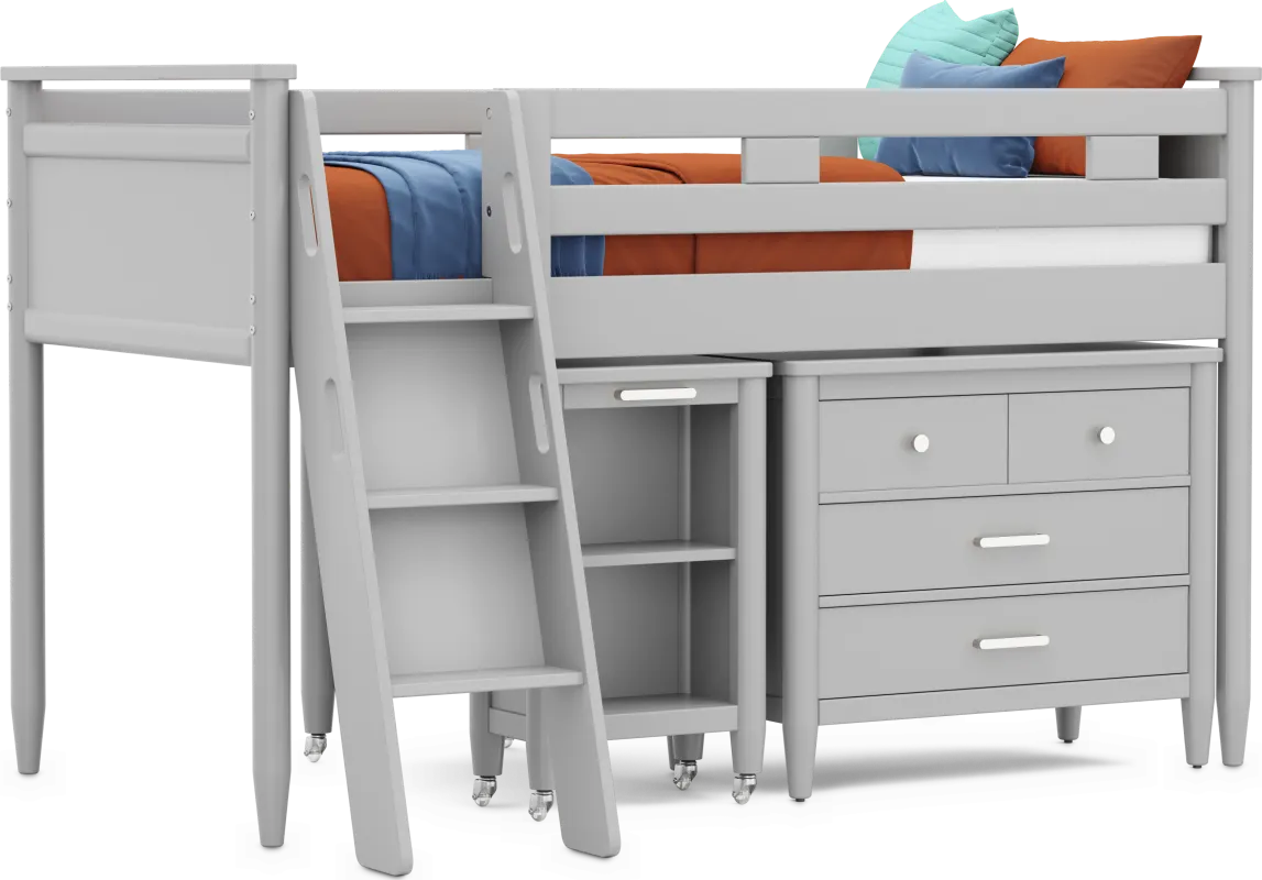 Kids Modern Colors Light Gray Twin Loft with Loft Chest and Desk