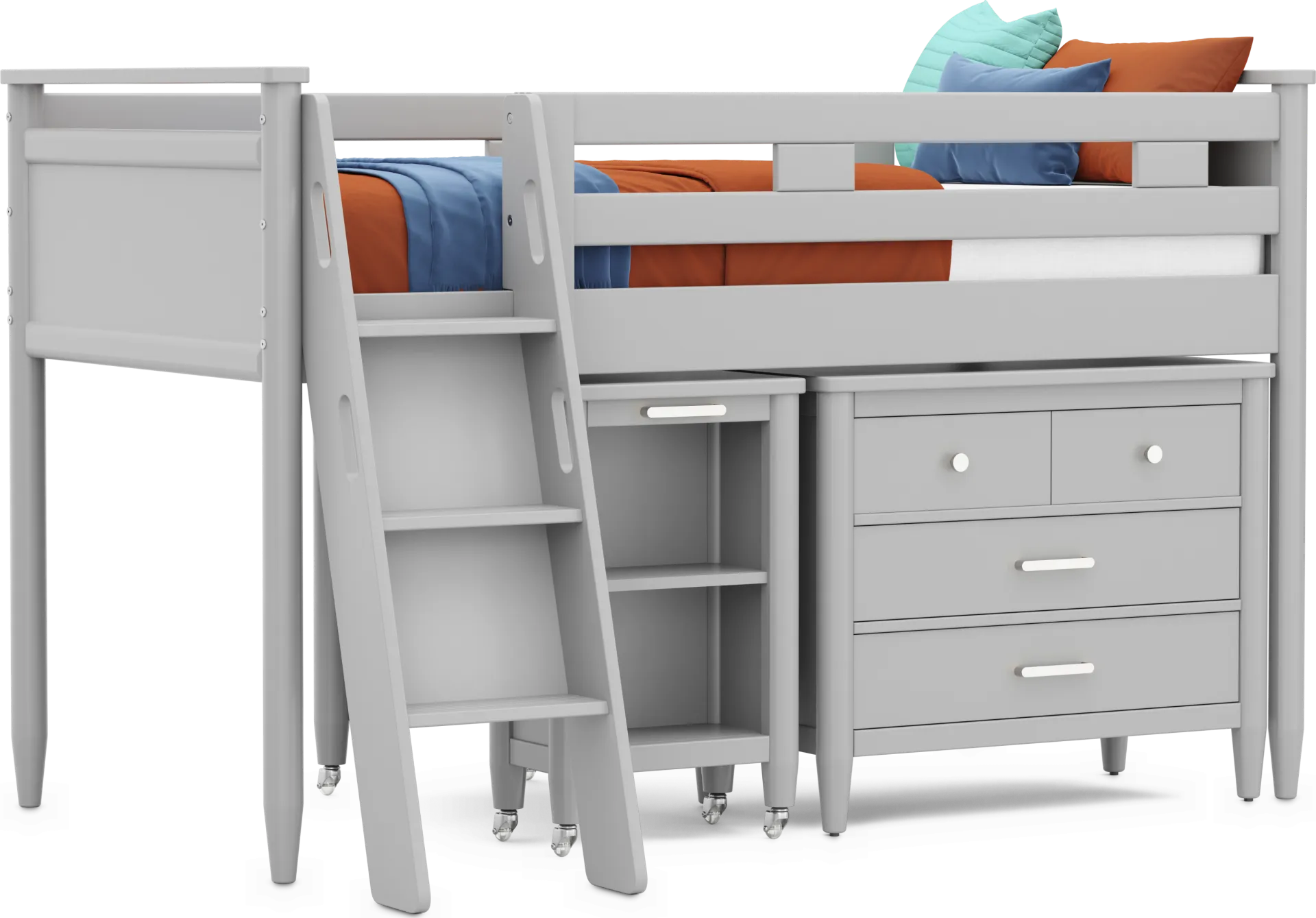 Kids Modern Colors Light Gray Twin Loft with Loft Chest and Desk - Image 1