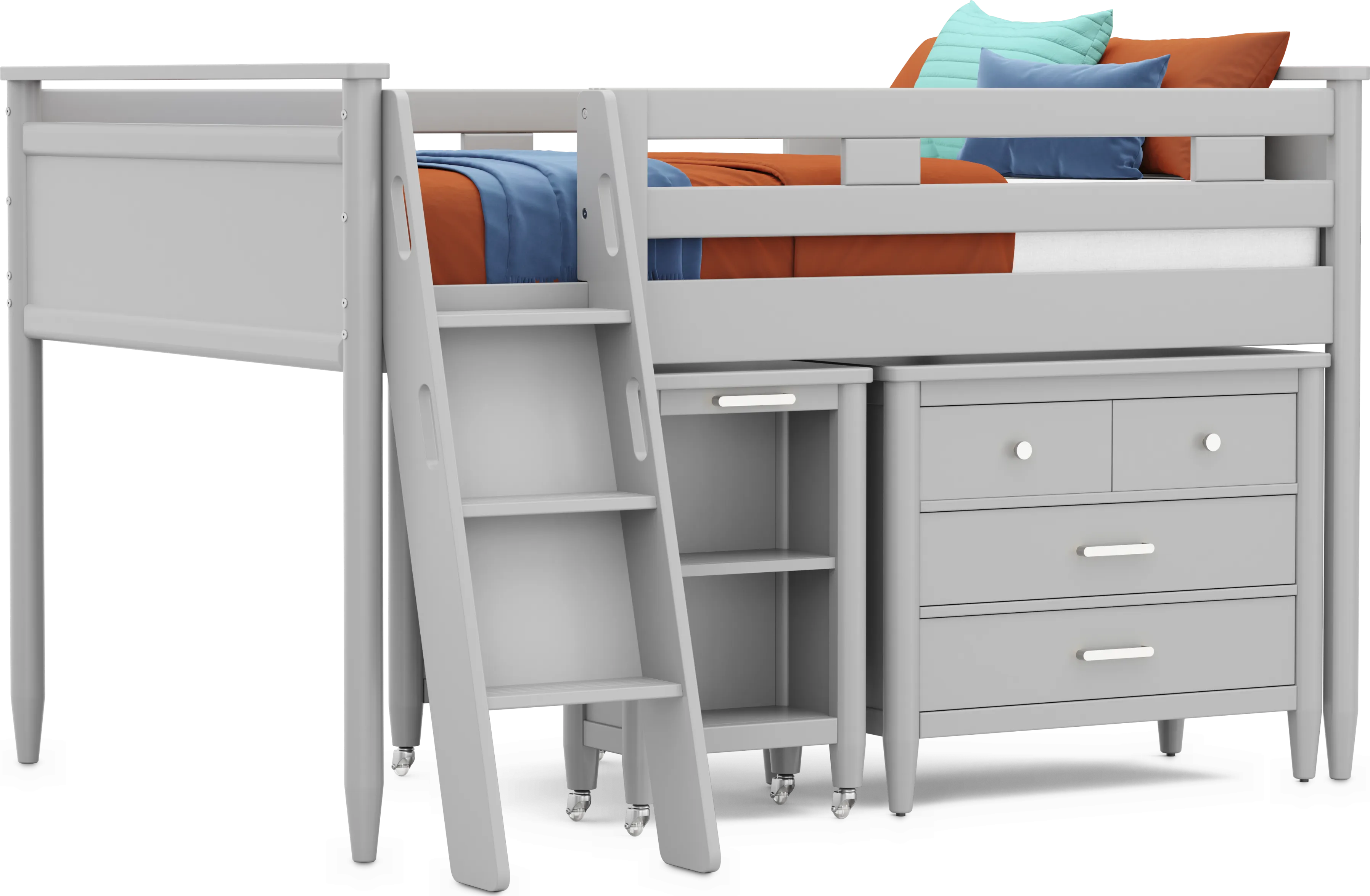 Kids Modern Colors Light Gray Full Loft with Loft Chest and Desk - Thumbnail - Image 1