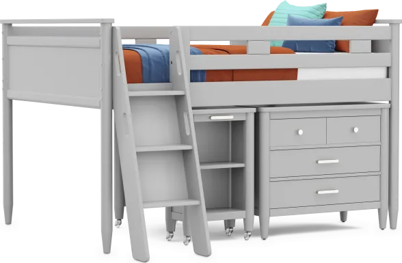 Kids Modern Colors Light Gray Full Loft with Loft Chest and Desk