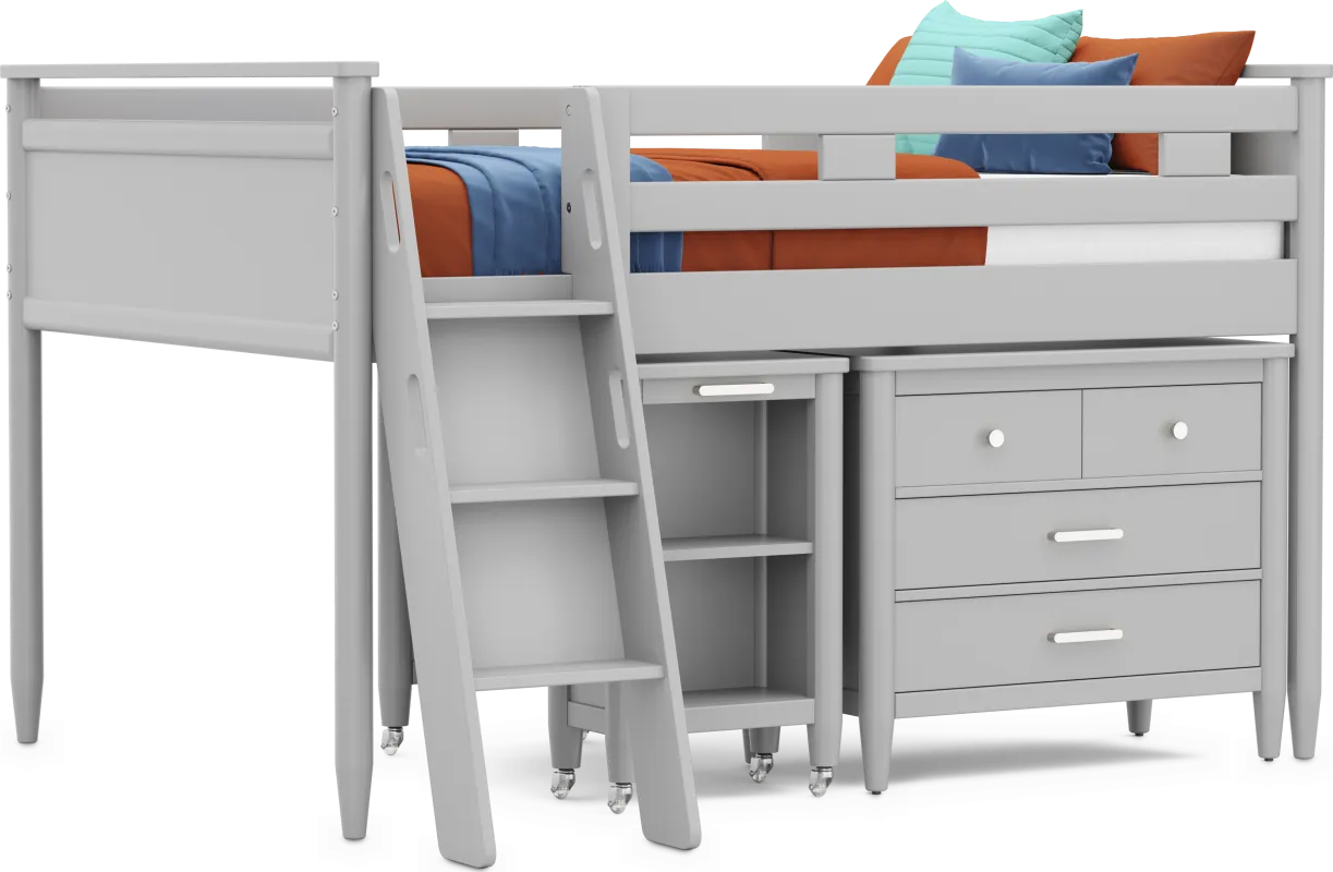 Kids Modern Colors Light Gray Full Loft with Loft Chest and Desk