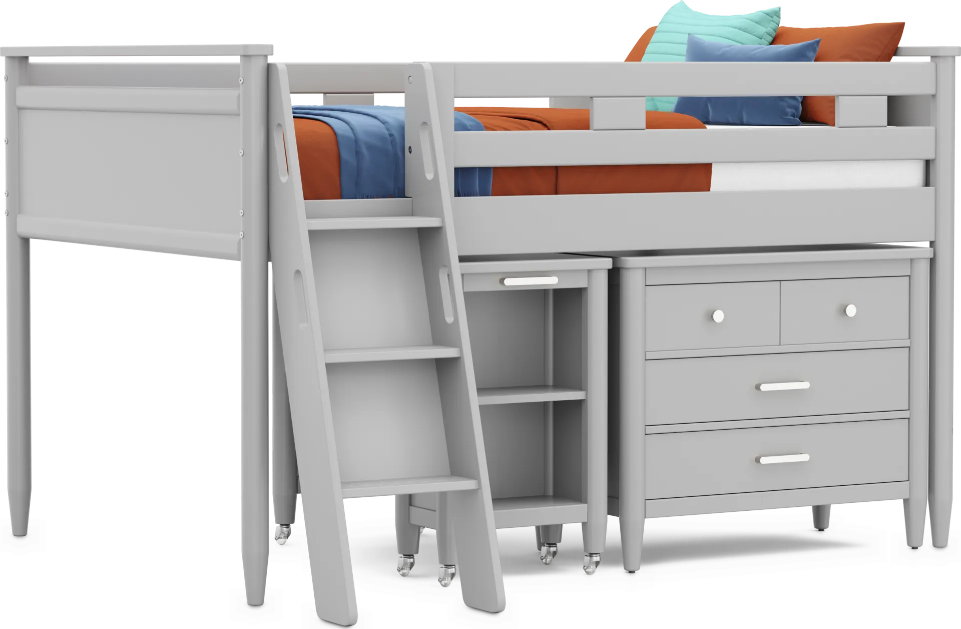 Kids Modern Colors Light Gray Full Loft with Loft Chest and Desk - Image 1