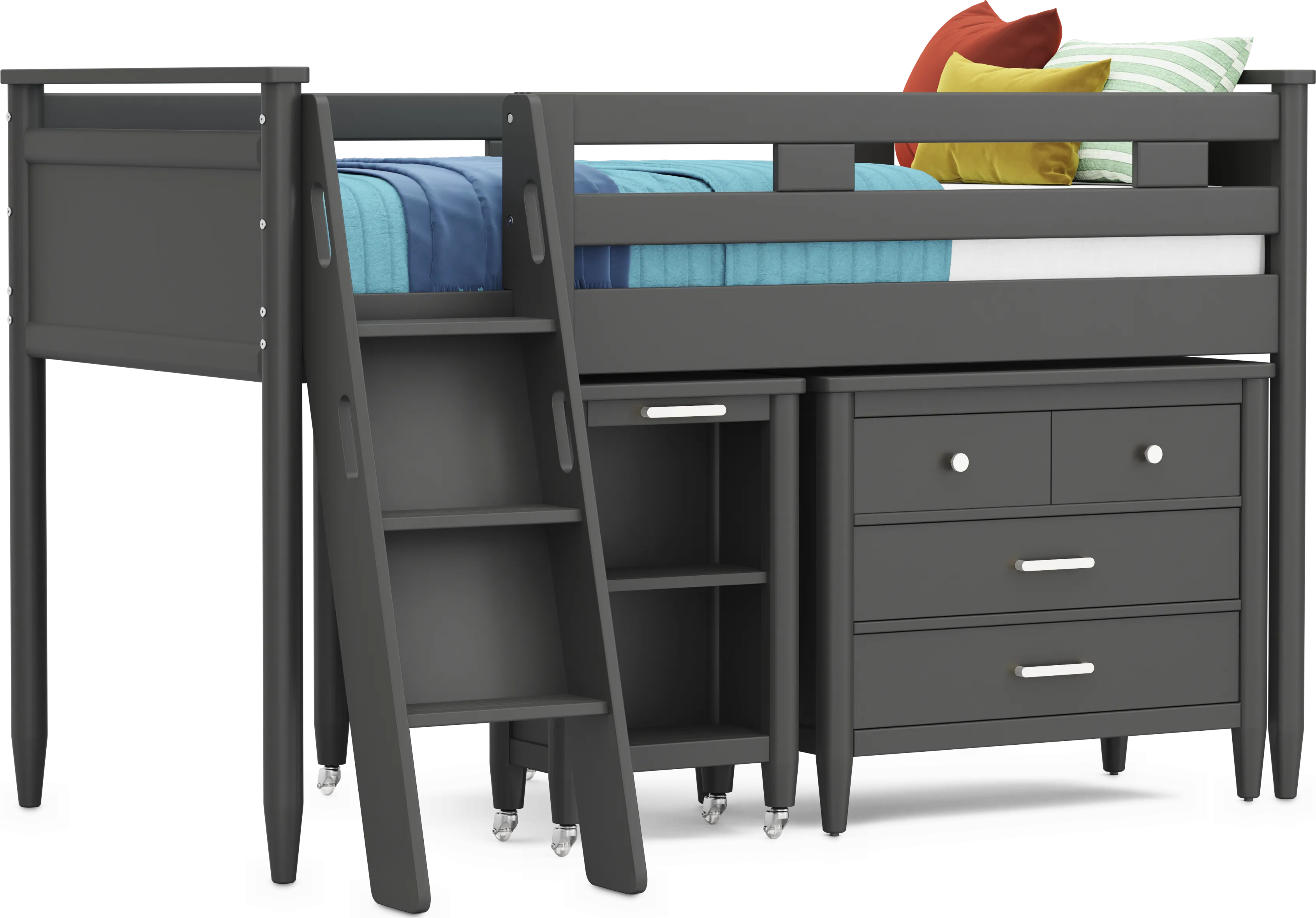 Kids Modern Colors Iron Ore Twin Loft with Loft Chest and Desk - Thumbnail - Image 1