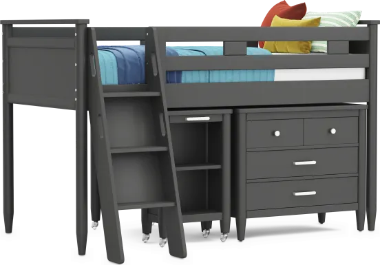 Kids Modern Colors Iron Ore Twin Loft with Loft Chest and Desk