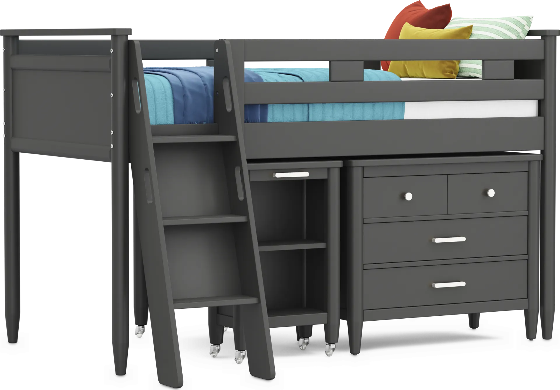 Kids Modern Colors Iron Ore Twin Loft with Loft Chest and Desk - Image 1