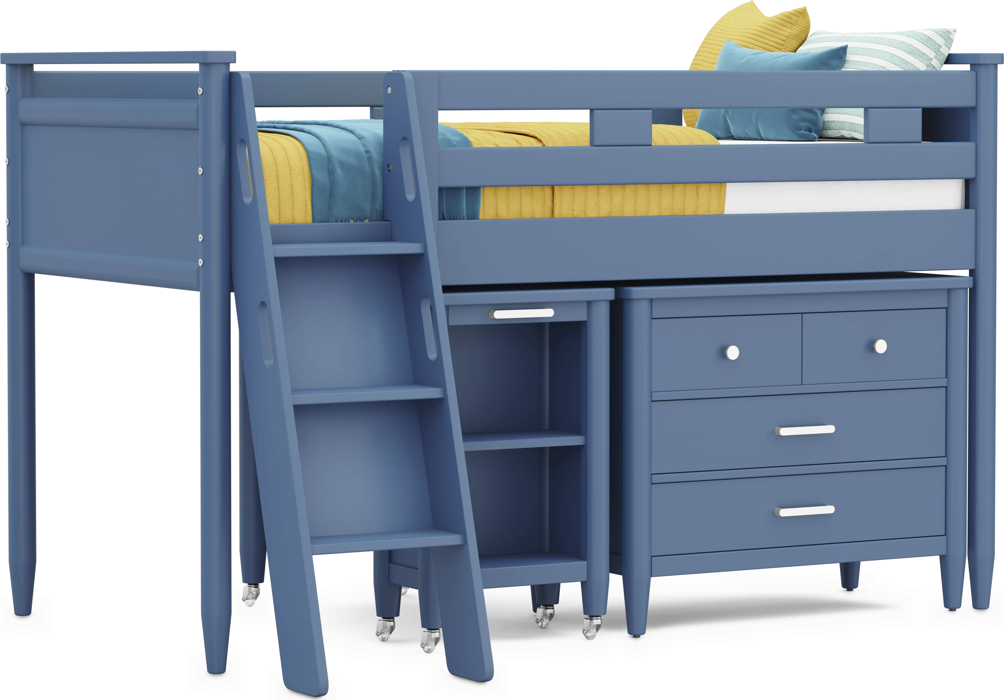 Kids Modern Colors Slate Blue Twin Loft with Loft Chest and Desk - Thumbnail - Image 1
