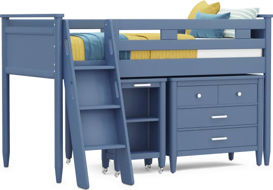 Kids Modern Colors Slate Blue Twin Loft with Loft Chest and Desk