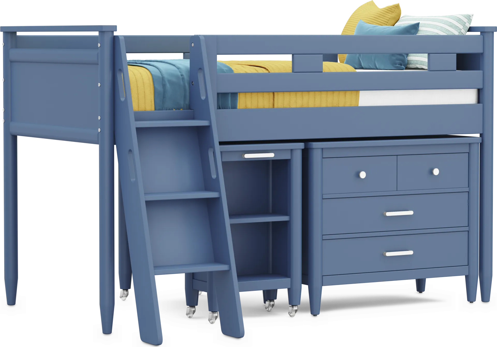 Kids Modern Colors Slate Blue Twin Loft with Loft Chest and Desk - Image 1