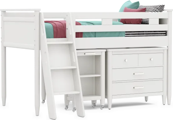 Kids Modern Colors White Twin Loft with Loft Chest and Desk