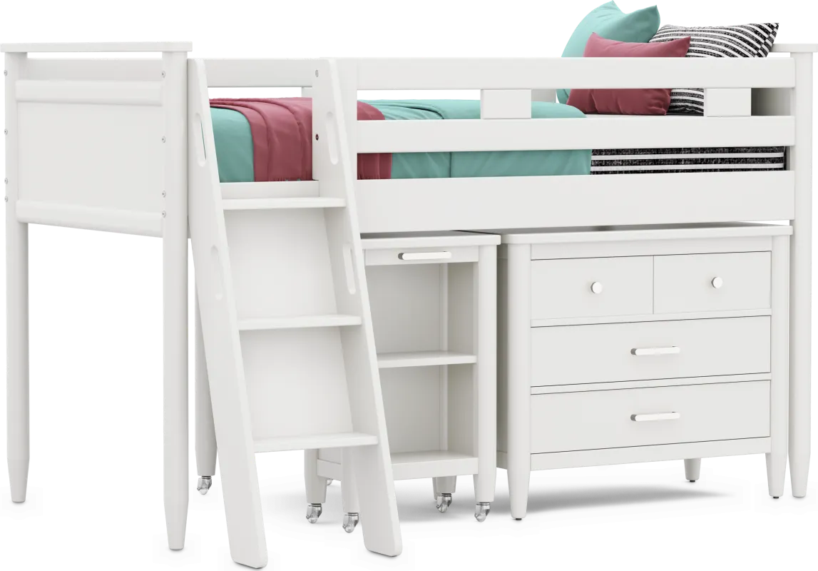 Kids Modern Colors White Twin Loft with Loft Chest and Desk