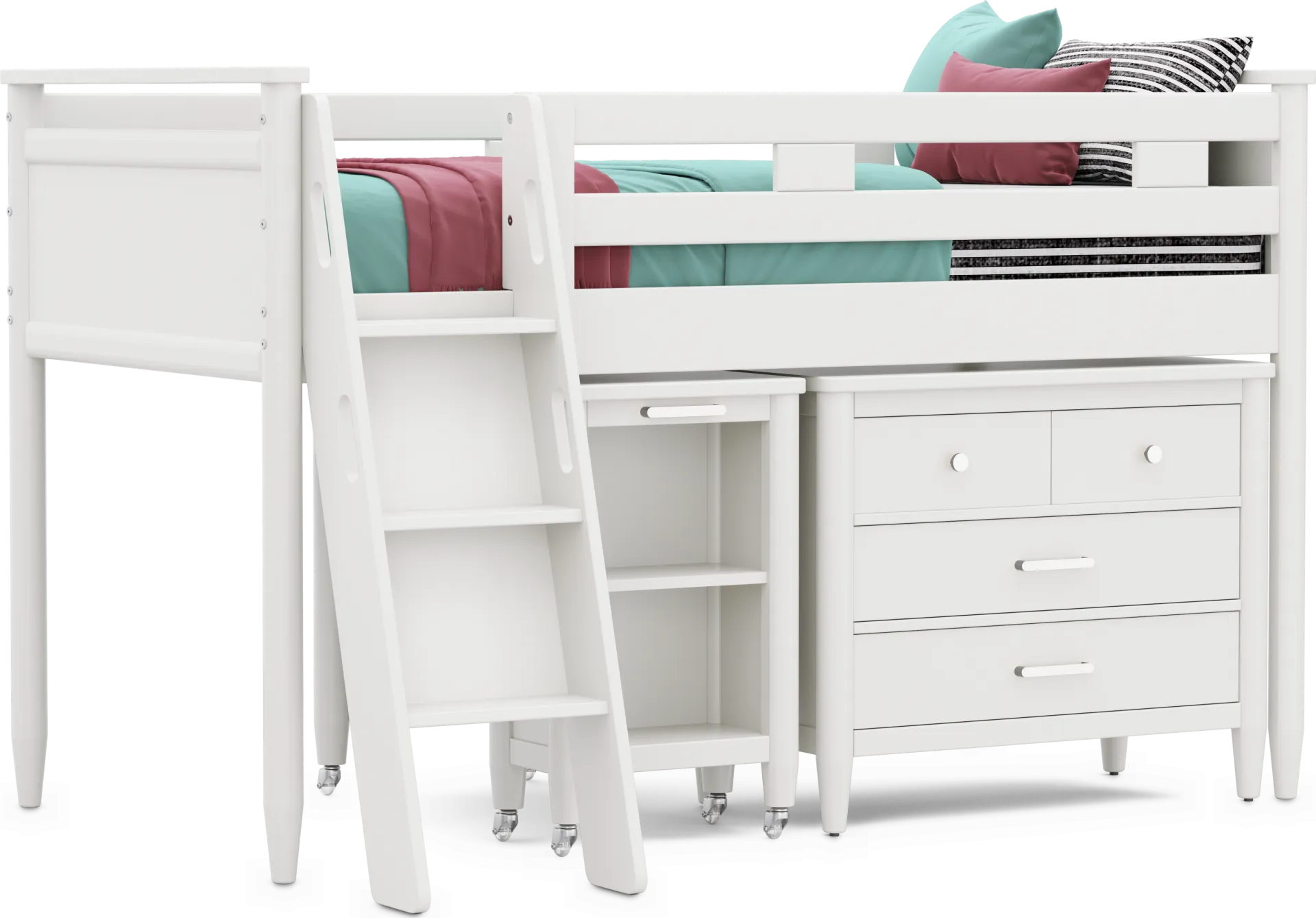 Kids Modern Colors White Twin Loft with Loft Chest and Desk - Image 1