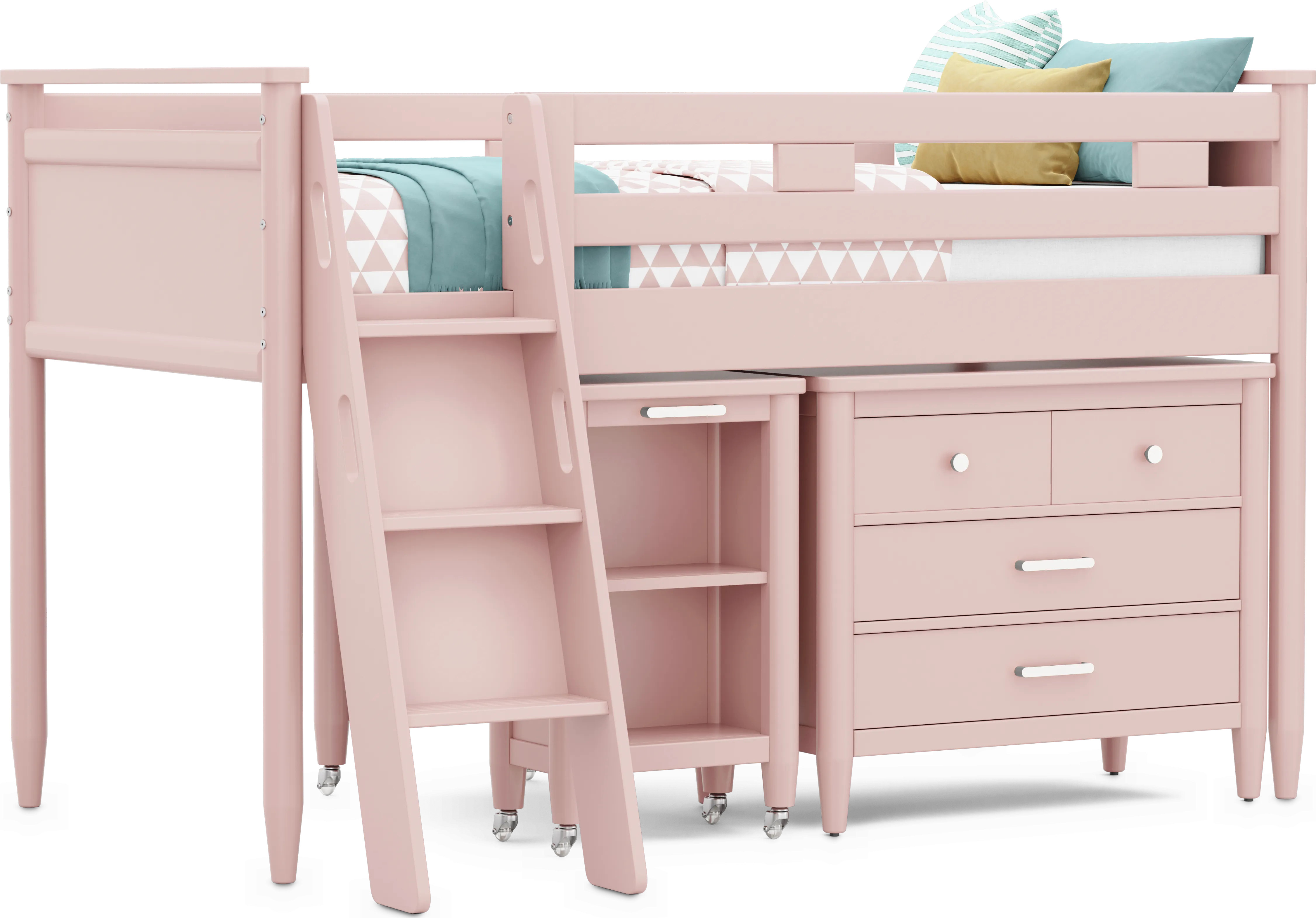 Kids Modern Colors Pink Twin Loft with Loft Chest and Desk - Thumbnail - Image 1