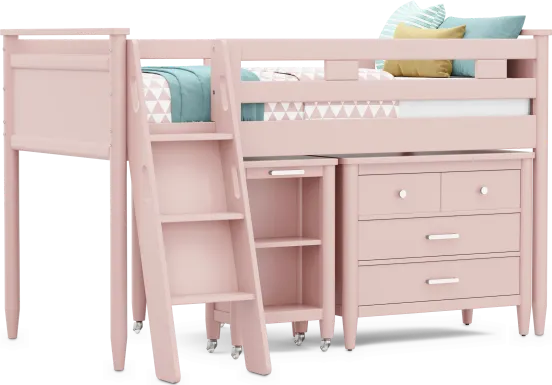 Kids Modern Colors Pink Twin Loft with Loft Chest and Desk