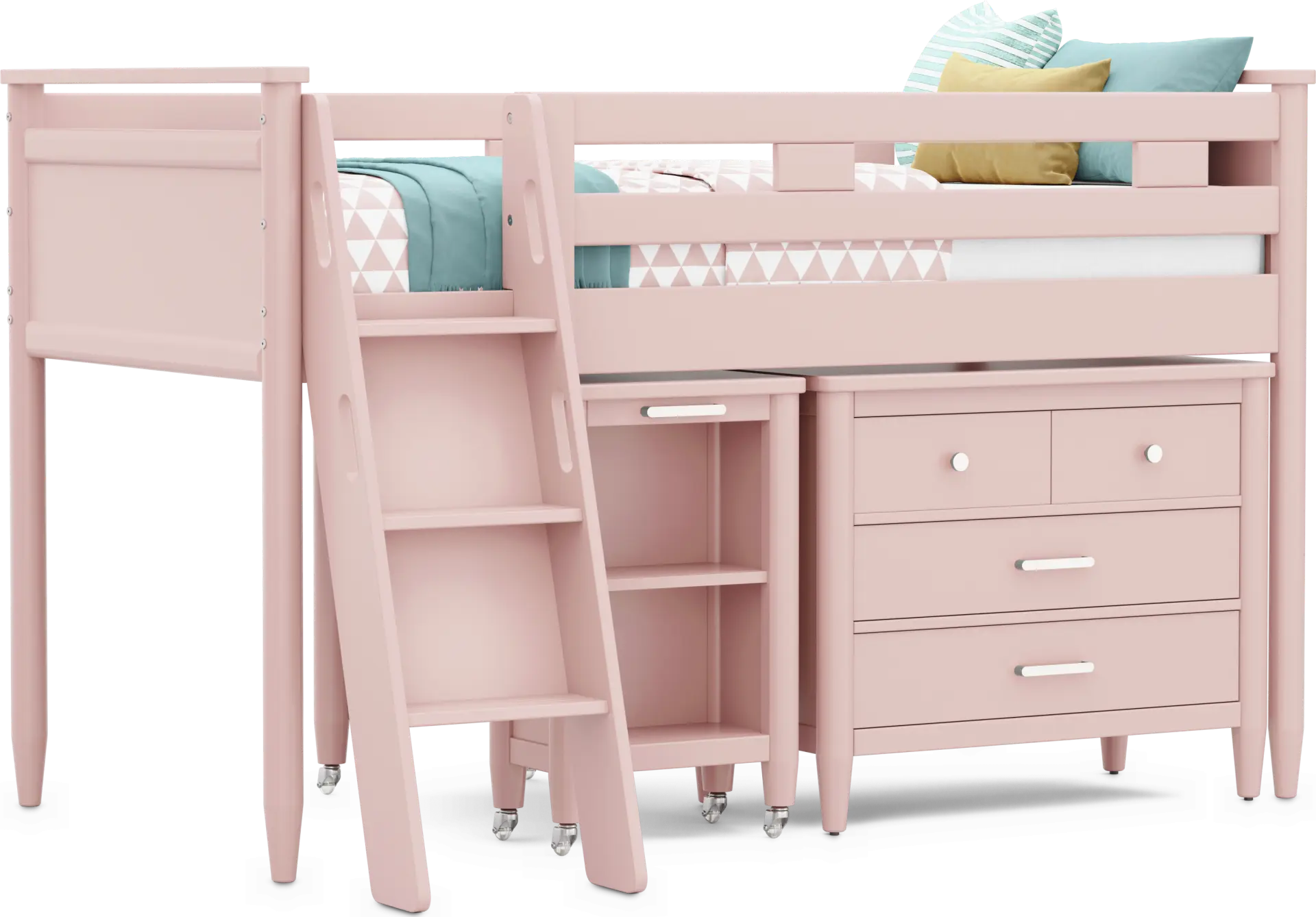 Kids Modern Colors Pink Twin Loft with Loft Chest and Desk