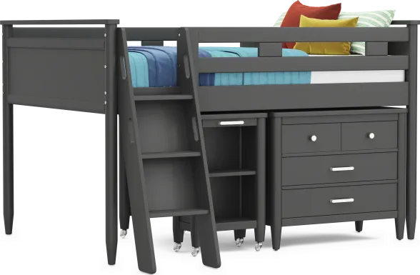 Kids Modern Colors Iron Ore Full Loft with Loft Chest and Desk