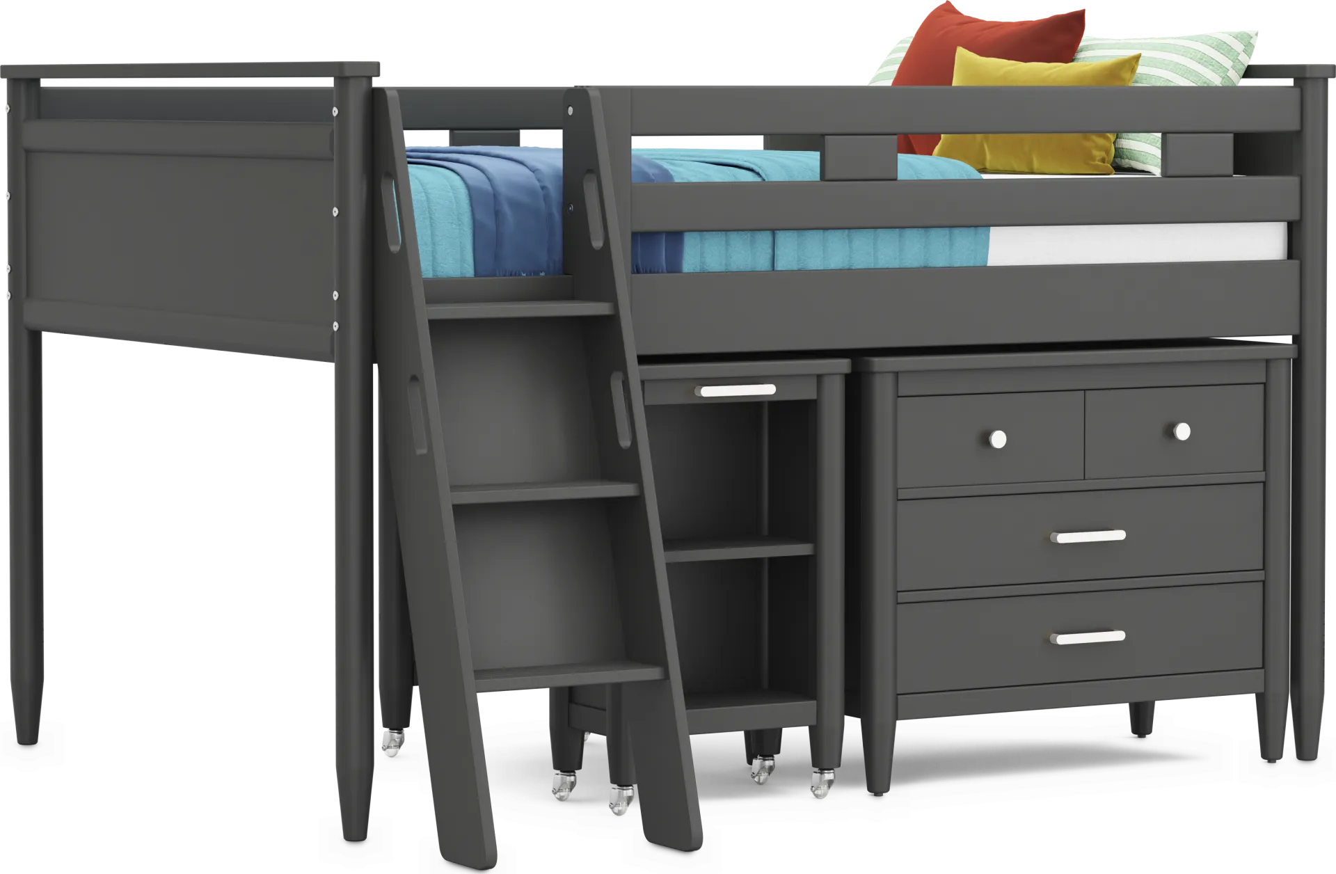 Kids Modern Colors Iron Ore Full Loft with Loft Chest and Desk - Image 1