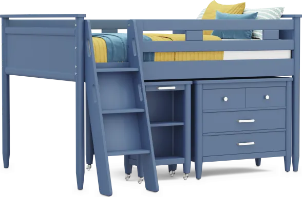 Kids Modern Colors Slate Blue Full Loft with Loft Chest and Desk