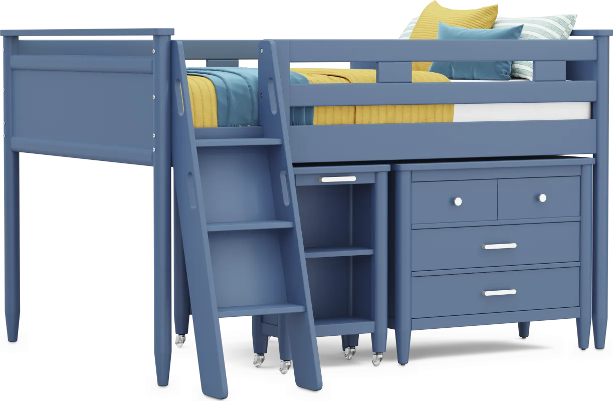 Kids Modern Colors Slate Blue Full Loft with Loft Chest and Desk