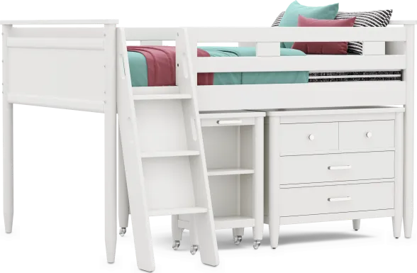 Kids Modern Colors White Full Loft with Loft Chest and Desk