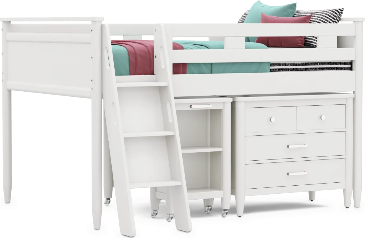 Kids Modern Colors White Full Loft with Loft Chest and Desk