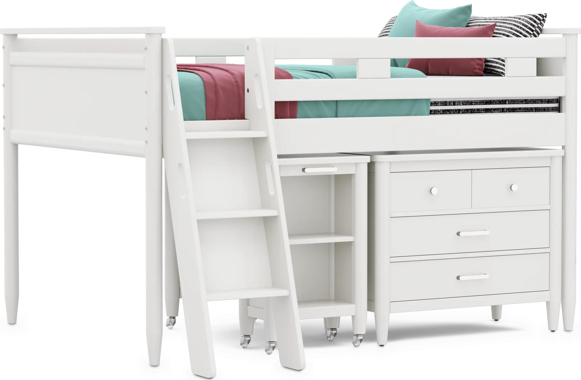 Kids Modern Colors White Full Loft with Loft Chest and Desk