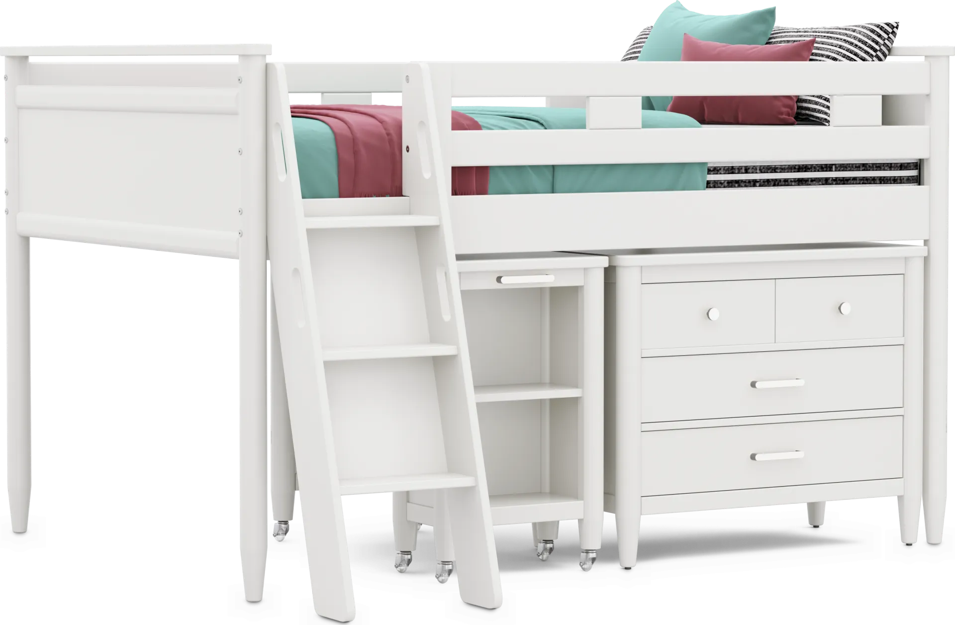 Kids Modern Colors White Full Loft with Loft Chest and Desk - Image 1