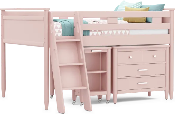 Kids Modern Colors Pink Full Loft with Loft Chest and Desk