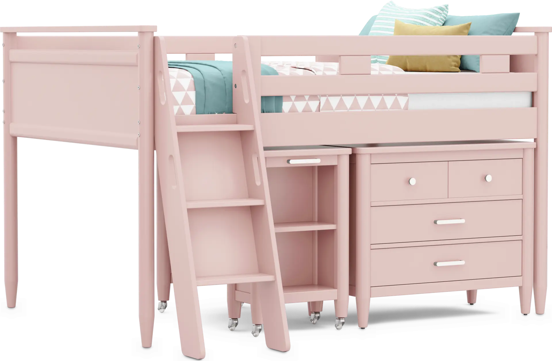 Kids Modern Colors Pink Full Loft with Loft Chest and Desk
