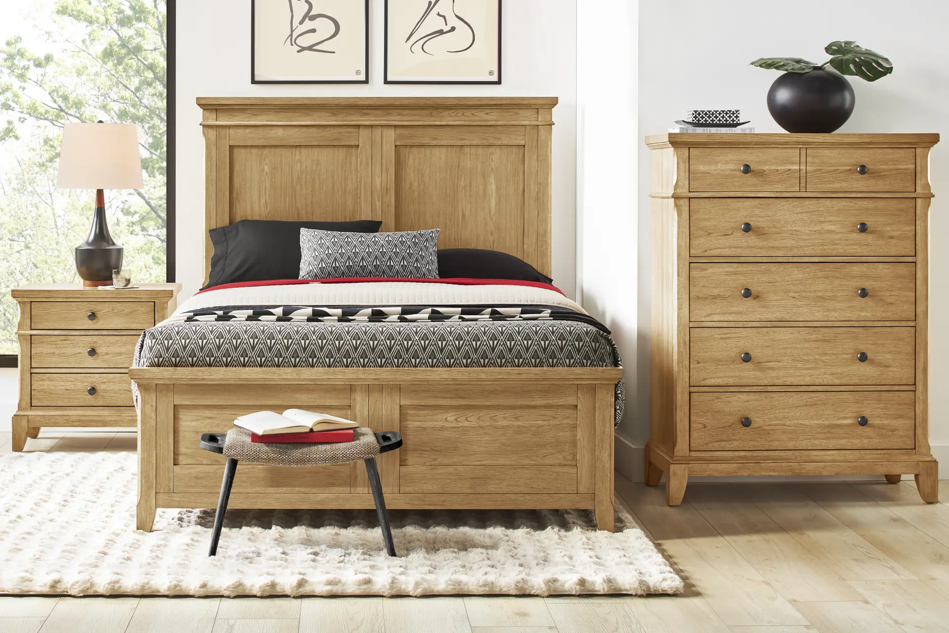 Springville Natural 5 Pc Queen Panel Bedroom full room