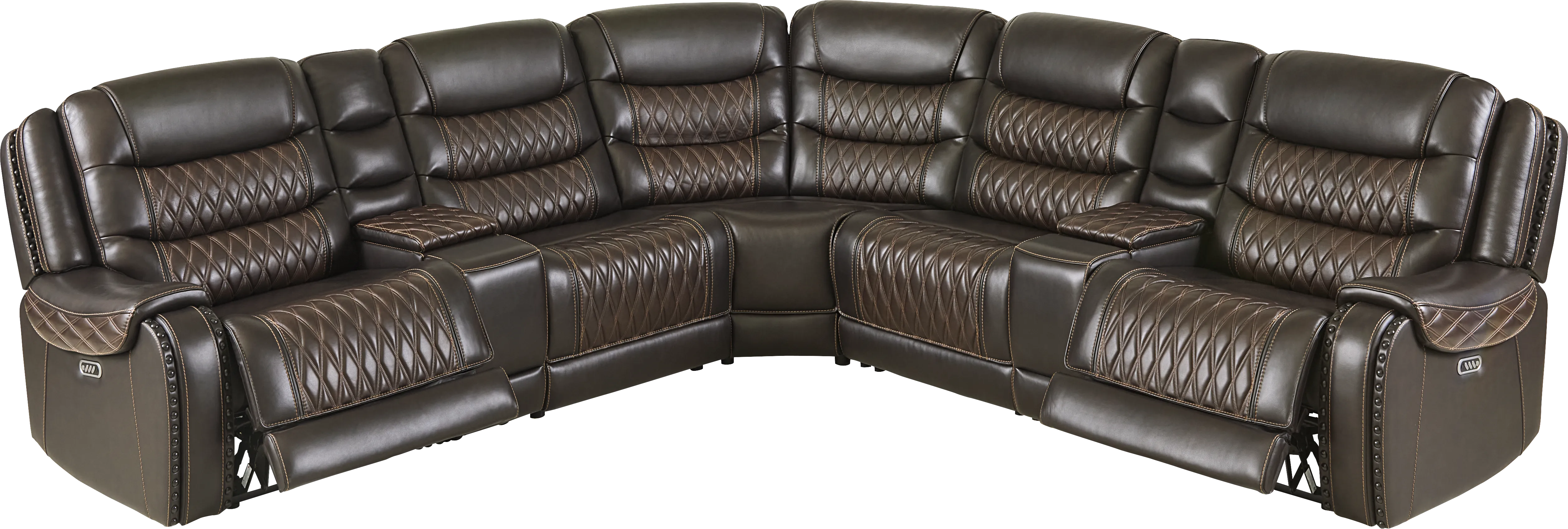 Marquee Brown Leather 7 Pc Triple Power Reclining Sectional - Thumbnail - Image 1
